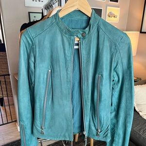 DOMA genuine leather jacket in teal.
